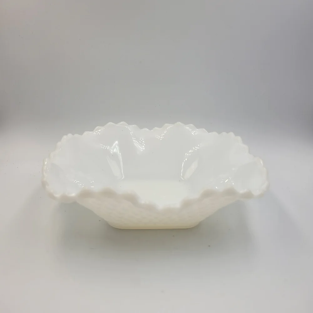 Vintage Hazel Atlas Ruffled Milk Glass Candy Dish